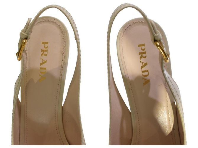 Prada Décolleté Platform Slingback Pelle Crema Crudo - vista 12
