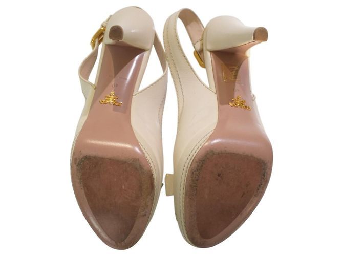 Prada Décolleté Platform Slingback Pelle Crema Crudo - vista 13