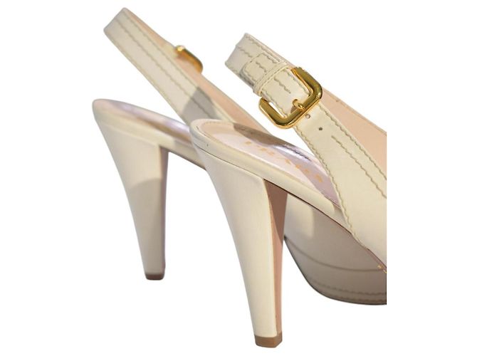Prada Décolleté Platform Slingback Pelle Crema Crudo - vista 16
