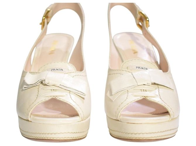 Prada Décolleté Platform Slingback Pelle Crema Crudo - vista 8