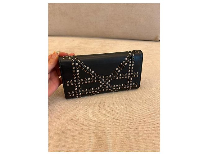Dior Diorama Studded Black Leather Wallet on Chain - view 2