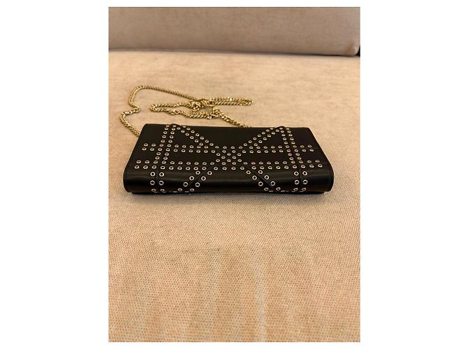 Dior Diorama Studded Black Leather Wallet on Chain - view 3