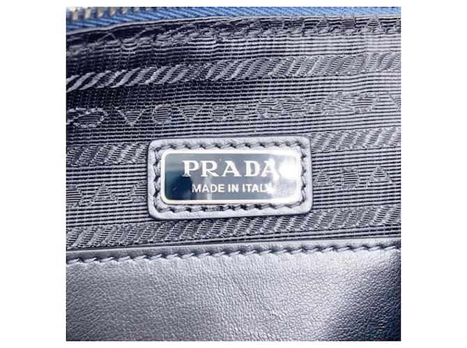 Borsa a tracolla Prada Triangle in pelle blu - vista 10