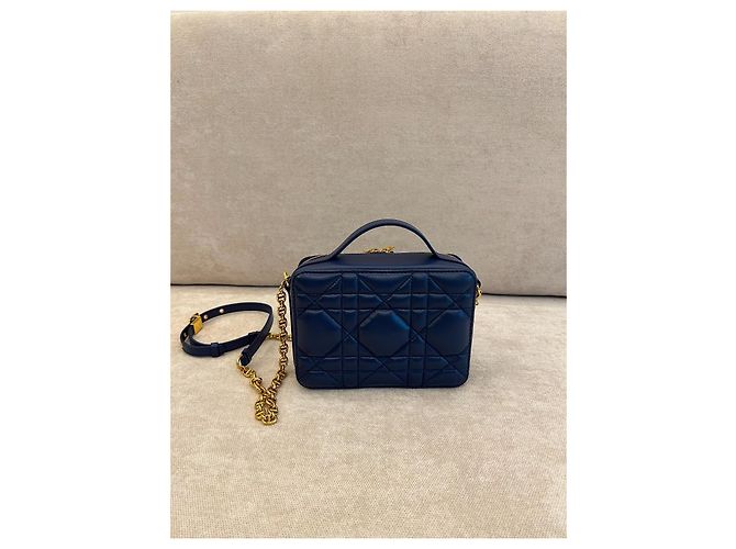 Bolsa Dior Caro Box Couro de Bezerro Azul Marinho - vista 2