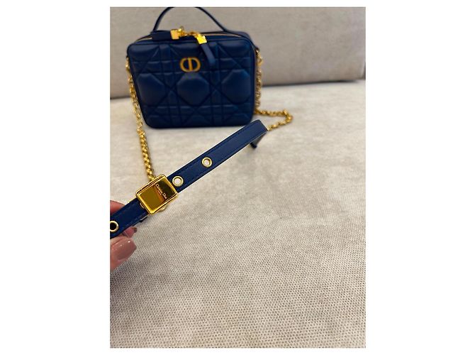 Bolsa Dior Caro Box Couro de Bezerro Azul Marinho - vista 3
