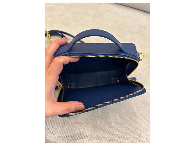 Bolsa Dior Caro Box Couro de Bezerro Azul Marinho - vista 8