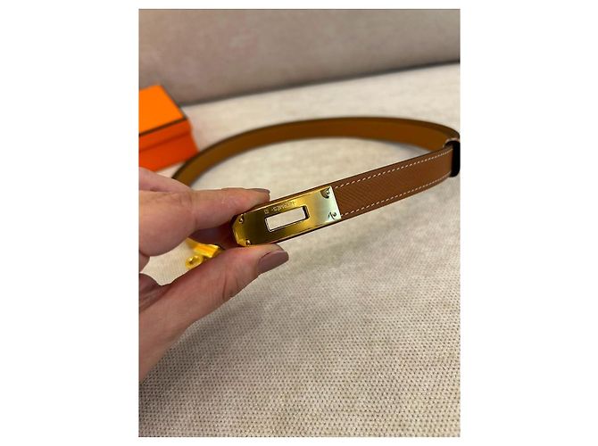 Hermès Kelly 18 Double Tour Gürtel Gold Epsom Leder Braun - Ansicht 5