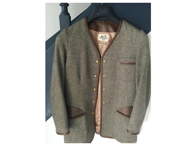 Hermès Jagdjacke aus Kamelhaar und Lammleder Braun Beige - Ansicht 2