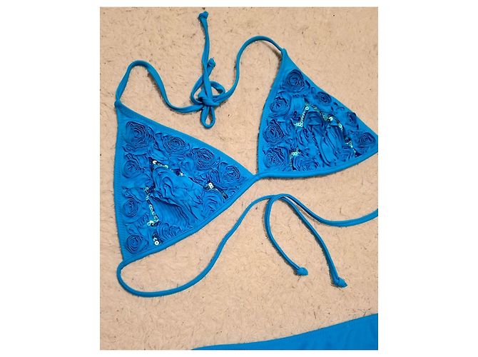 Autre Marque Bikini a Triangolo Katia Blu con Rose e Paillettes - vista 2