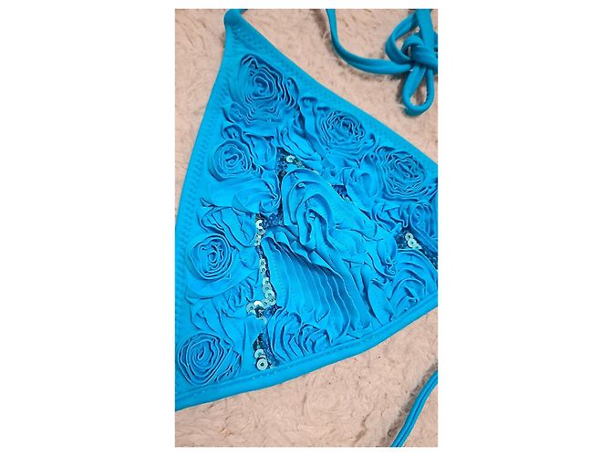 Autre Marque Bikini a Triangolo Katia Blu con Rose e Paillettes - vista 3