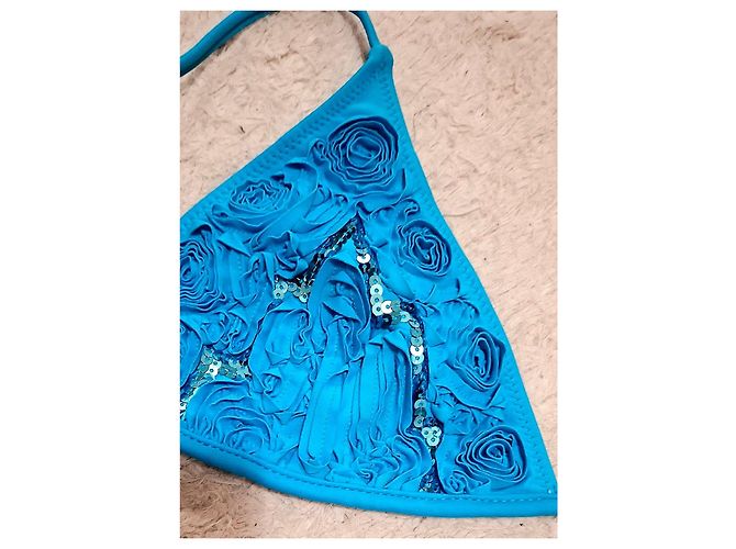 Autre Marque Bikini a Triangolo Katia Blu con Rose e Paillettes - vista 4