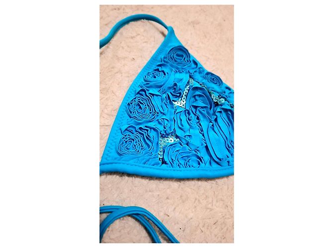 Autre Marque Bikini a Triangolo Katia Blu con Rose e Paillettes - vista 5