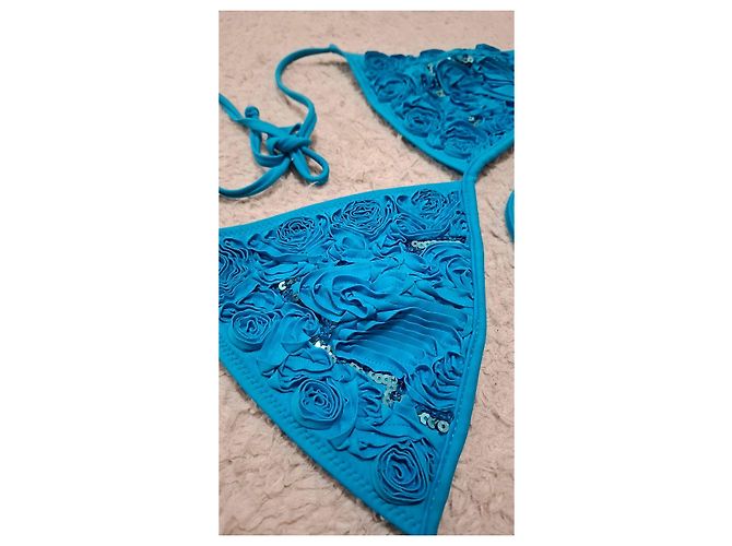 Autre Marque Bikini a Triangolo Katia Blu con Rose e Paillettes - vista 6