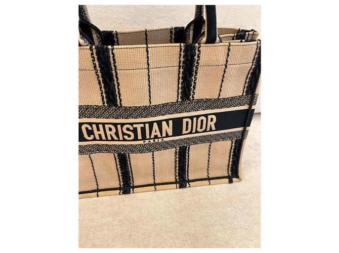 Dior Book Tote Borsa in Jacquard Nero Beige - vista 2