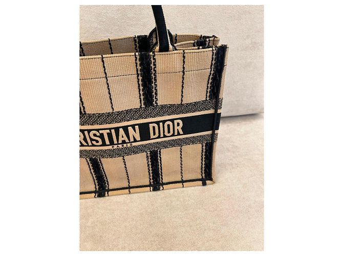 Dior Book Tote Borsa in Jacquard Nero Beige - vista 5