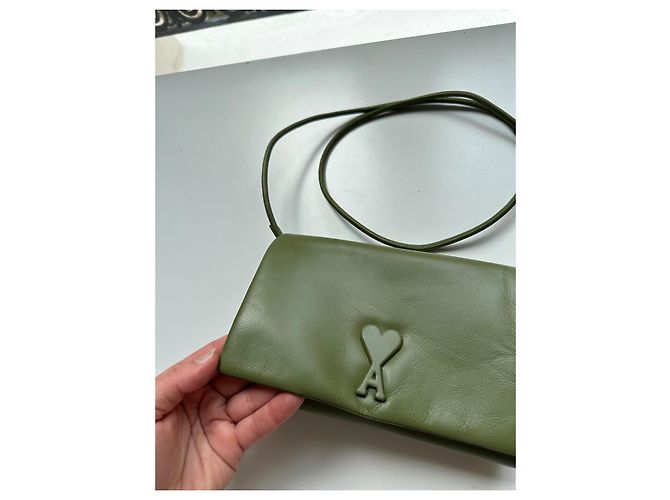 AMI Paris De Coeur Borsa Portafoglio con Catena - Pelle Verde - vista 10