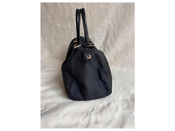 Dior Borsa Bowling in Tela Monogrammata Nera Nero Blu navy Gold hardware - vista 10