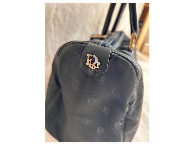 Dior Borsa Bowling in Tela Monogrammata Nera Nero Blu navy Gold hardware - vista 11