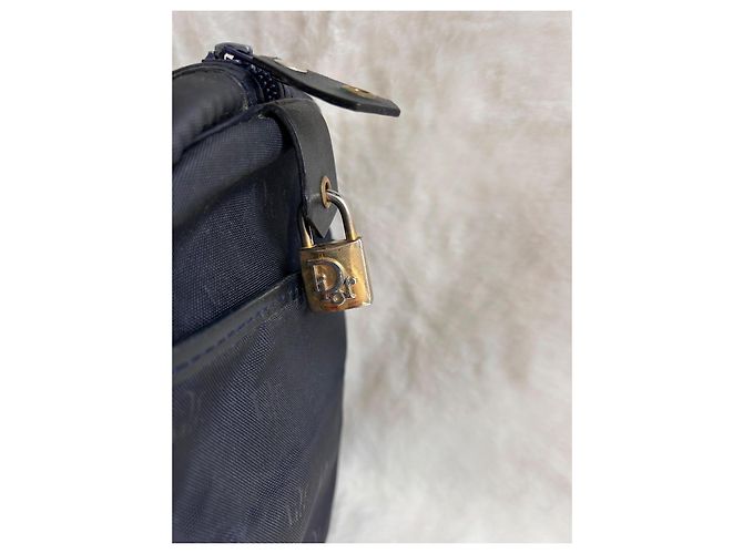 Dior Borsa Bowling in Tela Monogrammata Nera Nero Blu navy Gold hardware - vista 12