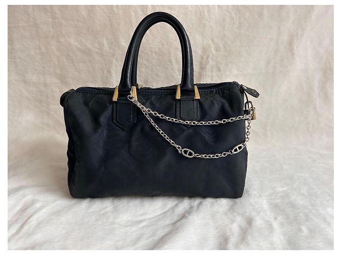 Dior Borsa Bowling in Tela Monogrammata Nera Nero Blu navy Gold hardware - vista 15
