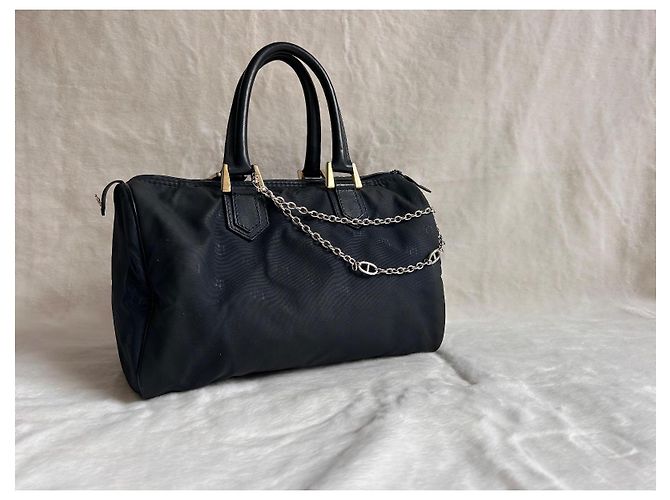 Dior Borsa Bowling in Tela Monogrammata Nera Nero Blu navy Gold hardware - vista 16