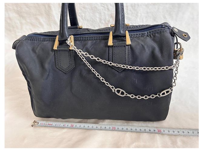Dior Borsa Bowling in Tela Monogrammata Nera Nero Blu navy Gold hardware - vista 17