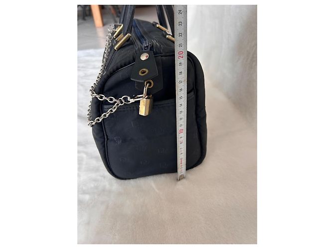 Dior Borsa Bowling in Tela Monogrammata Nera Nero Blu navy Gold hardware - vista 19