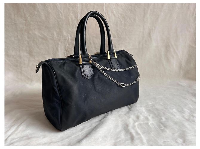Dior Borsa Bowling in Tela Monogrammata Nera Nero Blu navy Gold hardware - vista 20
