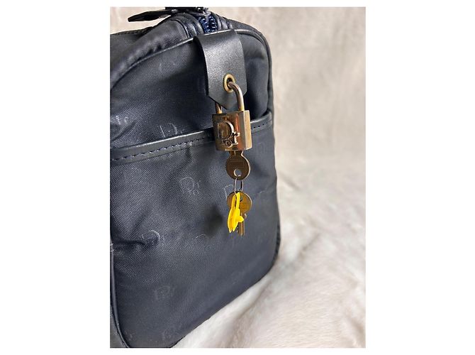 Dior Borsa Bowling in Tela Monogrammata Nera Nero Blu navy Gold hardware - vista 8