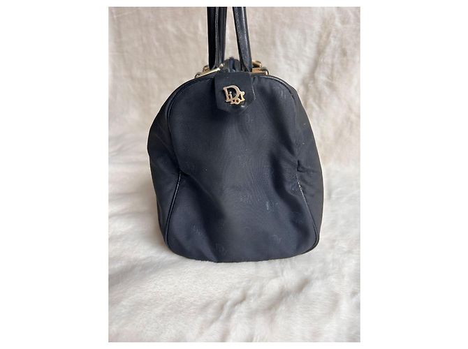 Dior Borsa Bowling in Tela Monogrammata Nera Nero Blu navy Gold hardware - vista 9