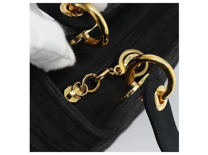 Borsa Christian Dior Lady Dior Canage in tela nera e oro Autentica ep14827 - vista 10