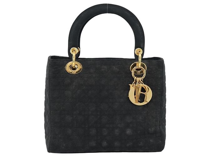 Borsa Christian Dior Lady Dior Canage in tela nera e oro Autentica ep14827 - vista 13