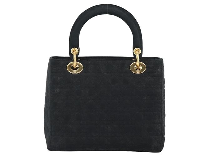 Borsa Christian Dior Lady Dior Canage in tela nera e oro Autentica ep14827 - vista 2