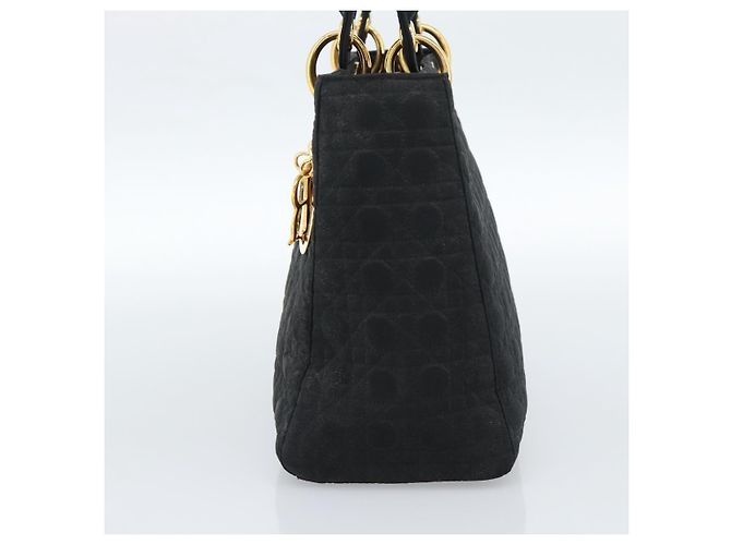 Borsa Christian Dior Lady Dior Canage in tela nera e oro Autentica ep14827 - vista 4
