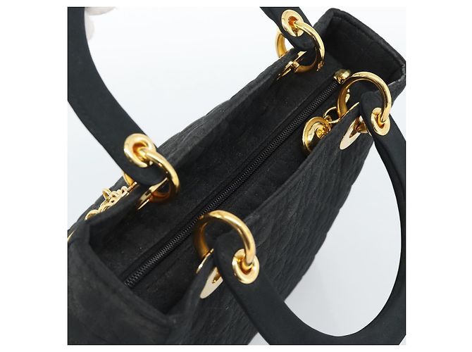Borsa Christian Dior Lady Dior Canage in tela nera e oro Autentica ep14827 - vista 6