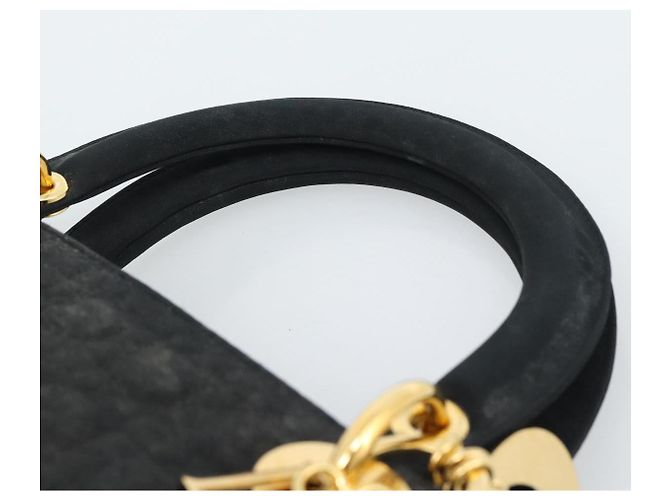 Borsa Christian Dior Lady Dior Canage in tela nera e oro Autentica ep14827 - vista 8