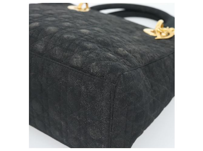 Borsa Christian Dior Lady Dior Canage in tela nera e oro Autentica ep14827 - vista 9