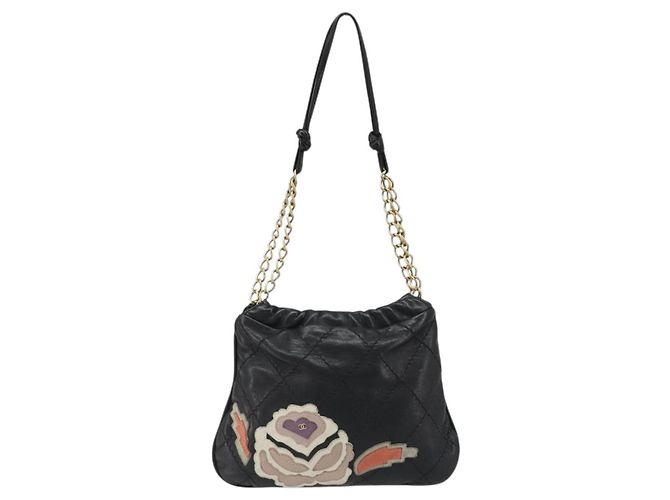 CHANEL Wild Stitch Chain Shoulder Bag Lamb Skin Black Gold CC Auth 185441M Nero D'oro - vista 13