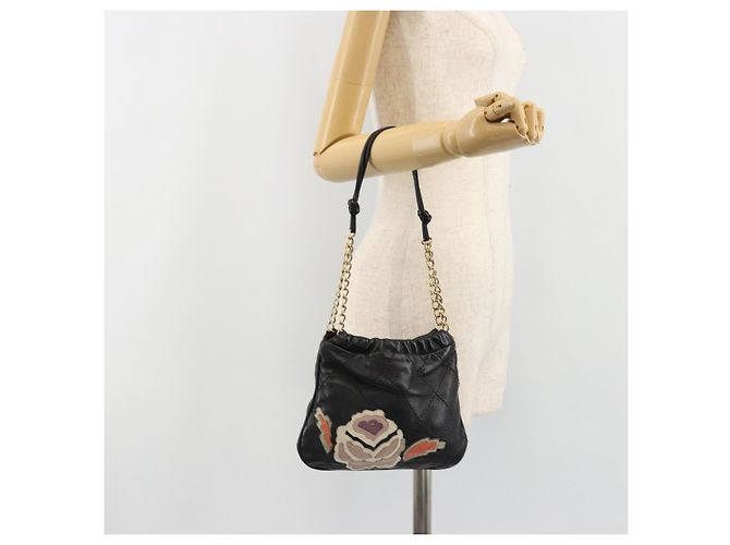 CHANEL Wild Stitch Chain Shoulder Bag Lamb Skin Black Gold CC Auth 185441M Nero D'oro - vista 21