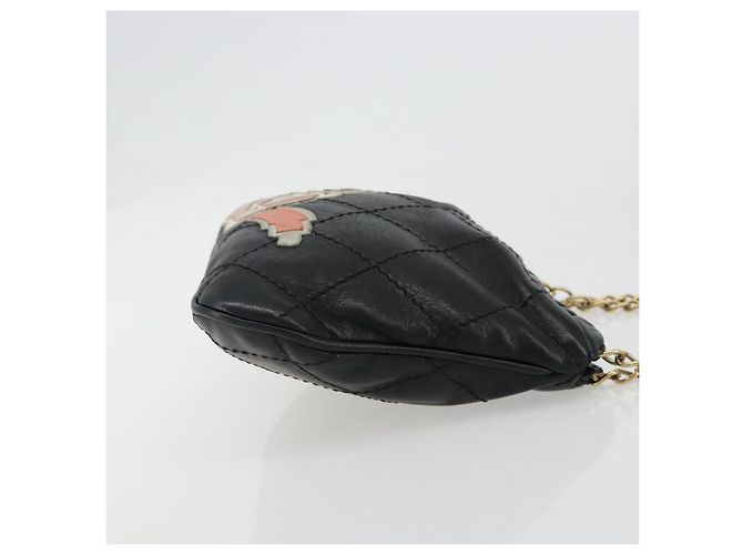 CHANEL Wild Stitch Chain Shoulder Bag Lamb Skin Black Gold CC Auth 185441M Nero D'oro - vista 3