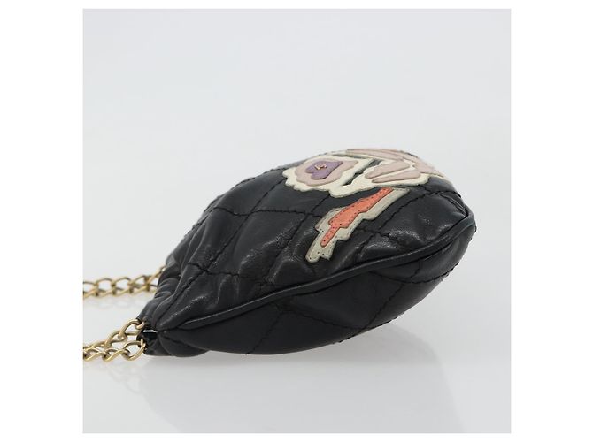 CHANEL Wild Stitch Chain Shoulder Bag Lamb Skin Black Gold CC Auth 185441M Nero D'oro - vista 4
