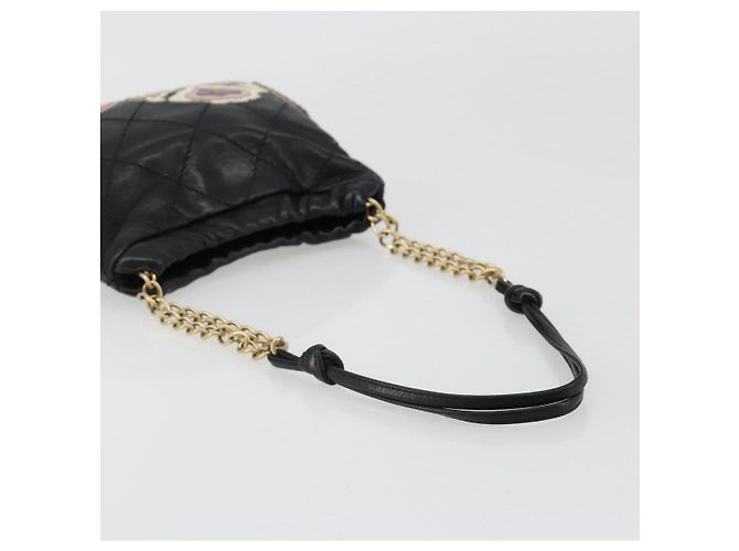 CHANEL Wild Stitch Chain Shoulder Bag Lamb Skin Black Gold CC Auth 185441M Nero D'oro - vista 7