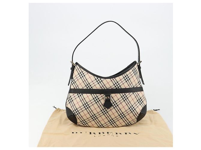 Borsa a Spalla BURBERRY Nova Check in Tela e Pelle Beige Argento Auth ka4754V - vista 12