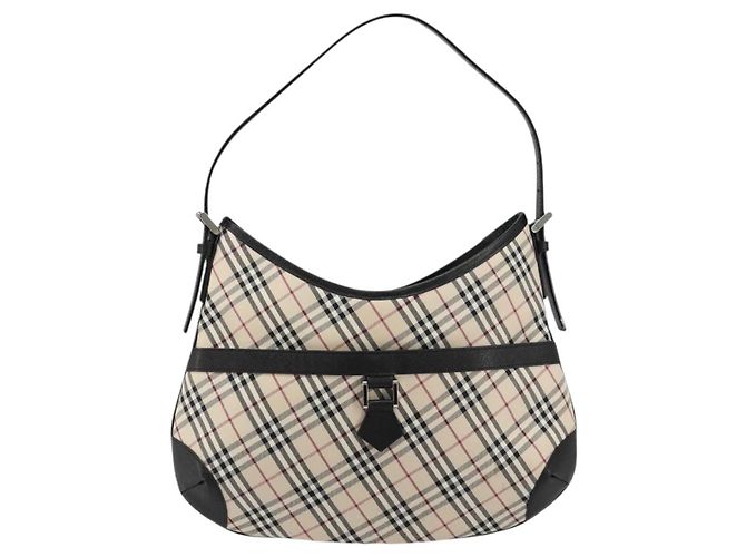 Borsa a Spalla BURBERRY Nova Check in Tela e Pelle Beige Argento Auth ka4754V - vista 13