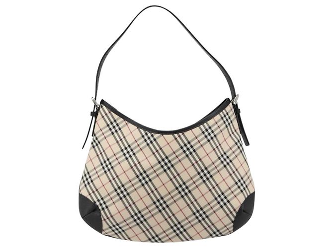 Borsa a Spalla BURBERRY Nova Check in Tela e Pelle Beige Argento Auth ka4754V - vista 2