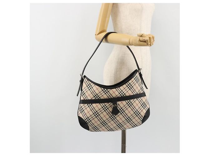 Borsa a Spalla BURBERRY Nova Check in Tela e Pelle Beige Argento Auth ka4754V - vista 24