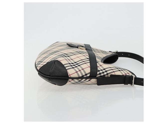 Borsa a Spalla BURBERRY Nova Check in Tela e Pelle Beige Argento Auth ka4754V - vista 3