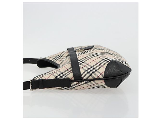 Borsa a Spalla BURBERRY Nova Check in Tela e Pelle Beige Argento Auth ka4754V - vista 4