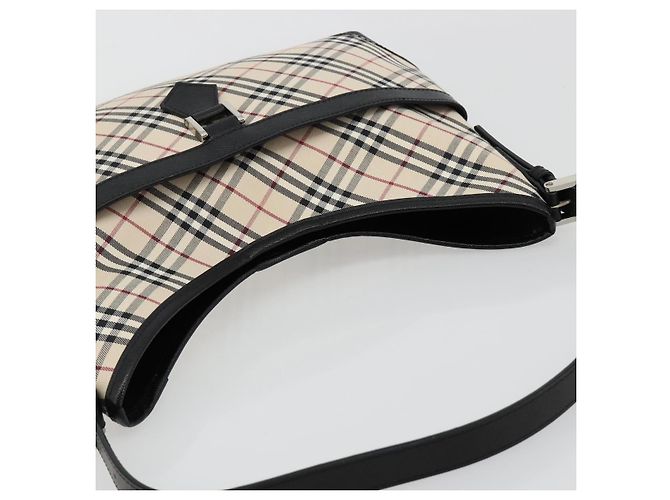 Borsa a Spalla BURBERRY Nova Check in Tela e Pelle Beige Argento Auth ka4754V - vista 6