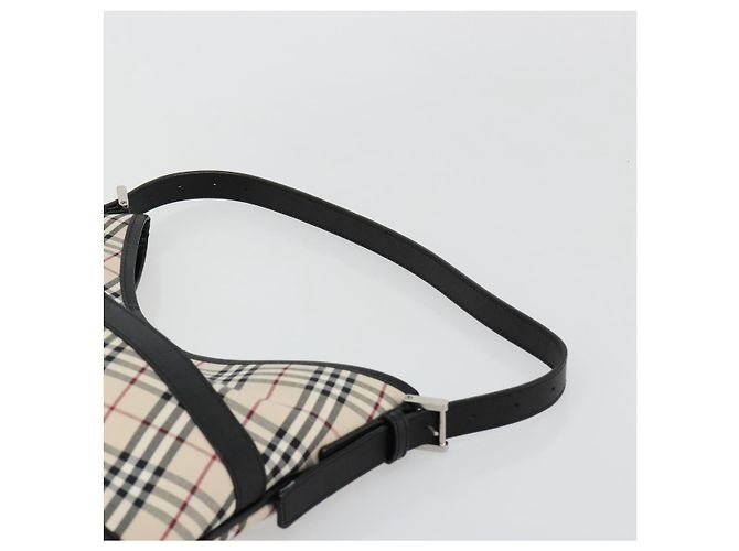 Borsa a Spalla BURBERRY Nova Check in Tela e Pelle Beige Argento Auth ka4754V - vista 8